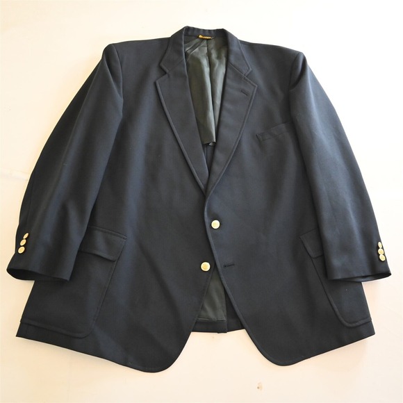 Vtg USA Made 58R Navy Blue Hopsack Wool Mens Blazer Sport Coat Jacket